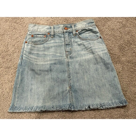 Madewell Rigid Denim A-Line Raw Hem‎ Mini Skirt Size 25 Light Blue - Picture 1 of 4